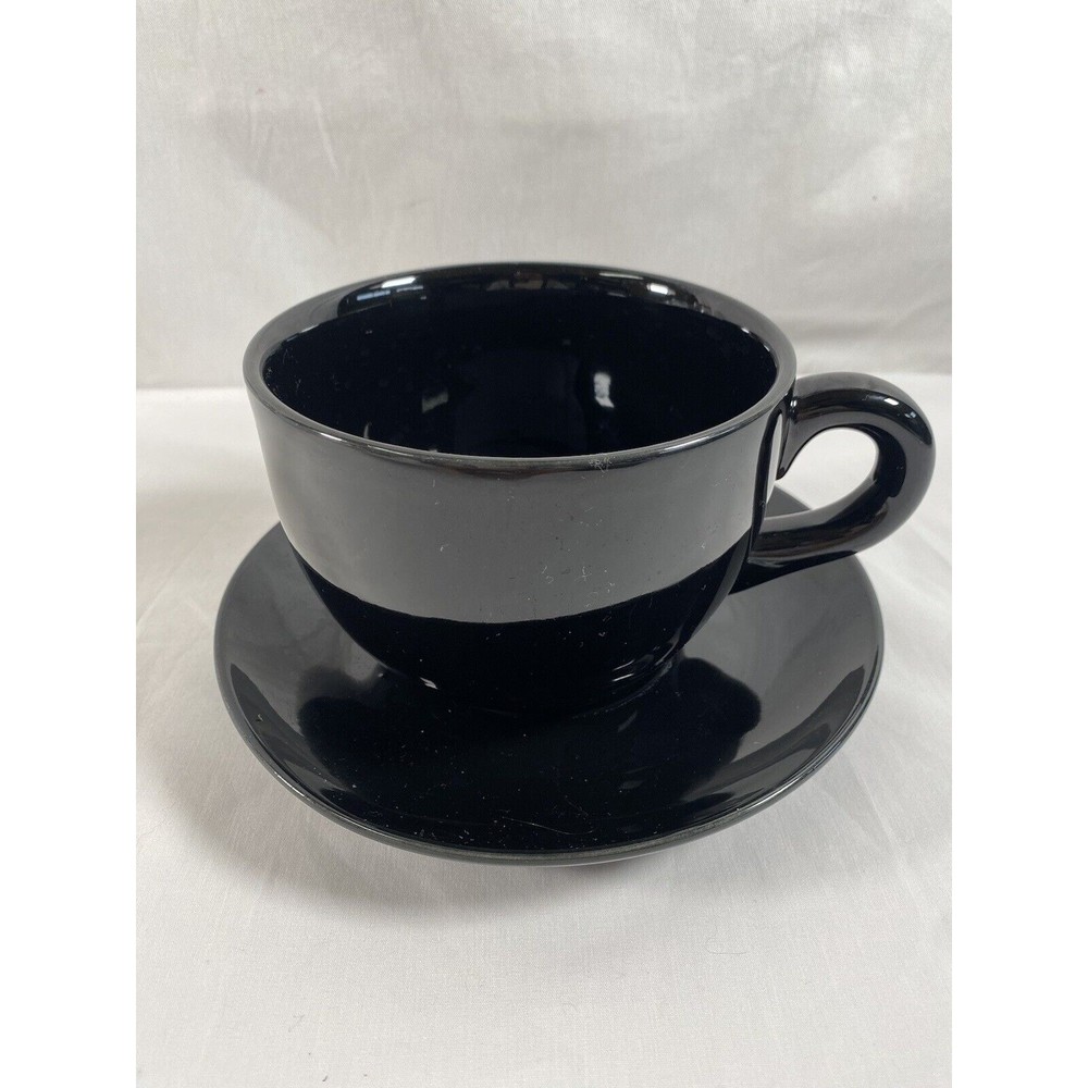 Large Black Coffee Mug Soup Cup & Saucer Unmarked